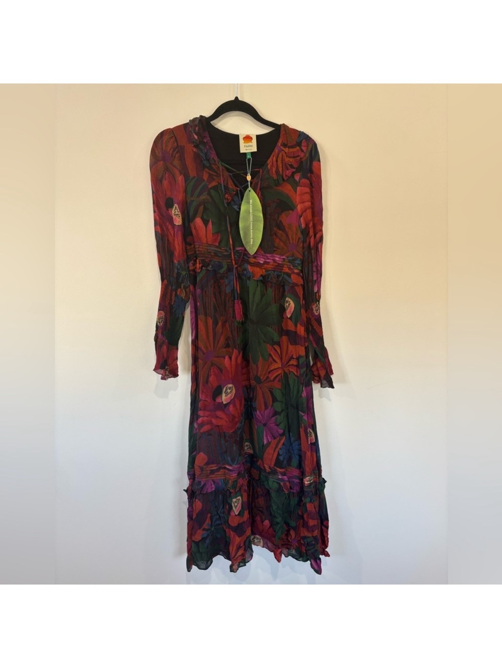 FARM Rio Multicolor Tropical Floral Long Sleeve Midi Dress